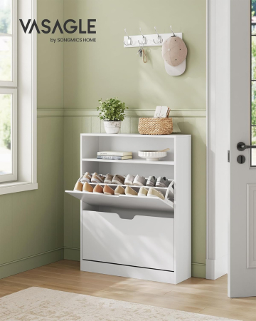 Dulap pantofi 80x24x102 cm, cu 2 usi rabatabile, separator reglabil si raft superior, PAL alb mat [1]