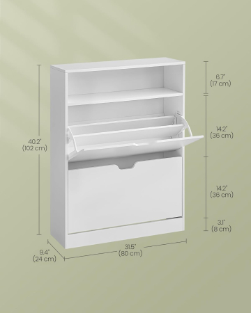 Dulap pantofi 80x24x102 cm, cu 2 usi rabatabile, separator reglabil si raft superior, PAL alb mat [4]
