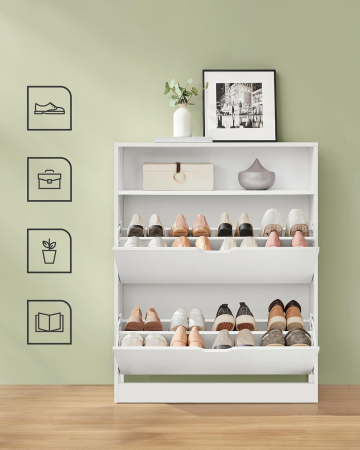 Dulap pantofi 80x24x102 cm, cu 2 usi rabatabile, separator reglabil si raft superior, PAL alb mat [3]