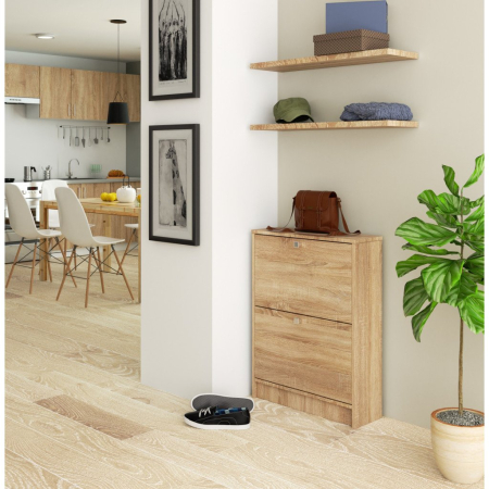 Dulap pantofi cu 2 usi rabatabile, PAL laminat 16 mm, 60x20x80 cm, stejar sonoma [4]