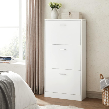 Dulap pantofi cu 2 usi rabatabile, pentru 12-18 perechi, 60x24x120 cm, alb [3]