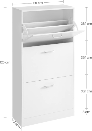 Dulap pantofi cu 2 usi rabatabile, pentru 12-18 perechi, 60x24x120 cm, alb [2]