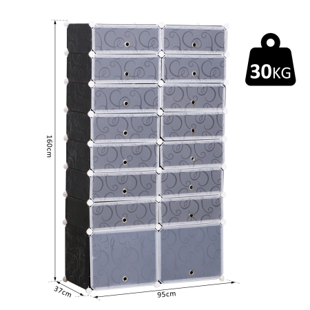  Dulap Pantofi Modular 16 Cuburi in PP Alb si Negru 95x37x160cm [2]