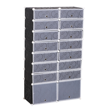 Pantofare -  Dulap Pantofi Modular 16 Cuburi in PP Alb si Negru 95x37x160cm