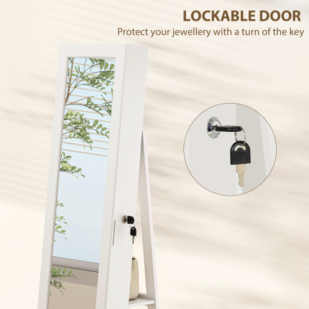  Dulap pentru Bijuterii 3 in 1 Rotativ la 360°, Rafturi din Spate si Usa cu Cheie, 55x55x161 cm, Alb [6]
