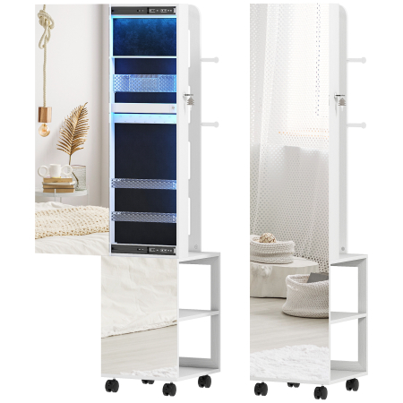 Dormitor & birou -  Dulap pentru Bijuterii cu Oglinda Rotativa 360°, Lumina LED Reglabila, incuietoare si Rafturi, 37x40x165,5 cm, Negru