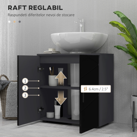  Dulap pentru chiuveta de baie cu usi dulap pentru chiuveta cu piedestal din lemn cu raft reglabil negru [4]