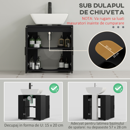  Dulap pentru chiuveta de baie cu usi dulap pentru chiuveta cu piedestal din lemn cu raft reglabil negru [3]