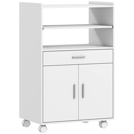 Bucatarie -  Dulap pentru Cuptorul cu Microunde din Lemn cu Sertar, Dulap cu 2 Usi si 2 Rafturi, 59x40x92 cm, Alb
