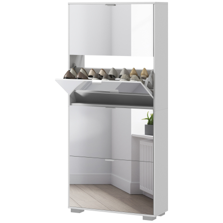 Dulap pentru Depozitarea incaltamintei cu Usi, Oglinda si 4 Sertare Rabatabile, 76x26x168 cm, Alb [8]