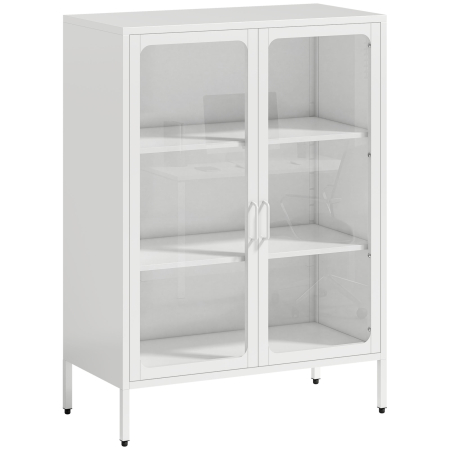 Dulapuri birou -  Dulap pentru Documente din Otel cu 2 Usi din Sticla Securizata, Dulap de Birou cu Rafturi Reglabile, Mobilier Multifunctional, 80x40x110 cm, Alb