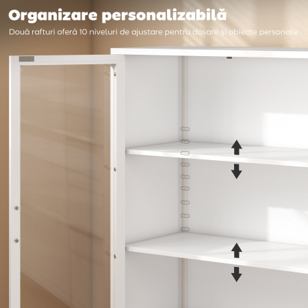  Dulap pentru Documente din Otel cu 2 Usi din Sticla Securizata, Dulap de Birou cu Rafturi Reglabile, Mobilier Multifunctional, 80x40x110 cm, Alb [4]
