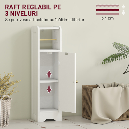  Dulap pentru Hartie Igienica din Lemn cu Compartiment si Raft Reglabil, 21x20x79 cm, Alb [4]