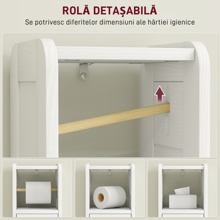  Dulap pentru Hartie Igienica din Lemn cu Compartiment si Raft Reglabil, 21x20x79 cm, Alb [5]