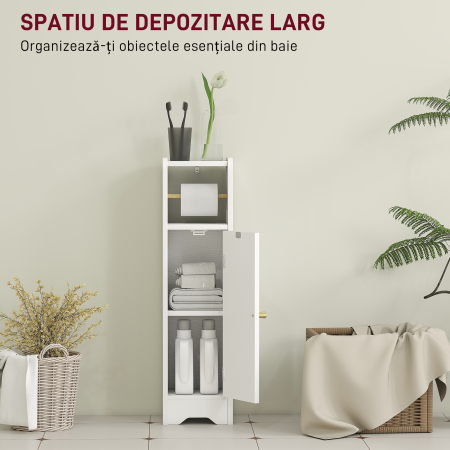  Dulap pentru Hartie Igienica din Lemn cu Compartiment si Raft Reglabil, 21x20x79 cm, Alb [3]
