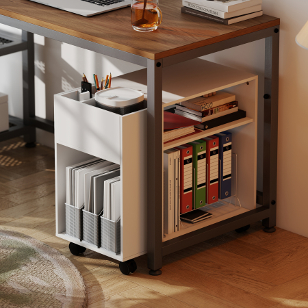  Dulap pentru Imprimanta cu Roti, Dulap Multifunctional cu Compartimente Deschise, Raft si Spatiu de Depozitare, Noptiera pentru Living, Camera sau Birou, 70x36x60 cm, Alb [8]