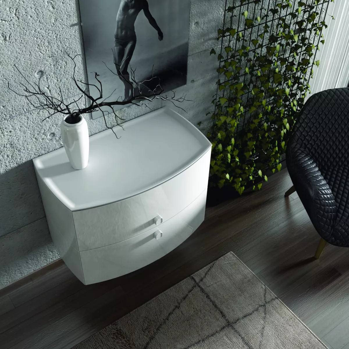 Dulap pentru lavoar Oristo Louis, pe podea/suspendat, 102 x 48 x 55 cm, sertar, lucios, alb, 50-SD2S-102-1 [3]