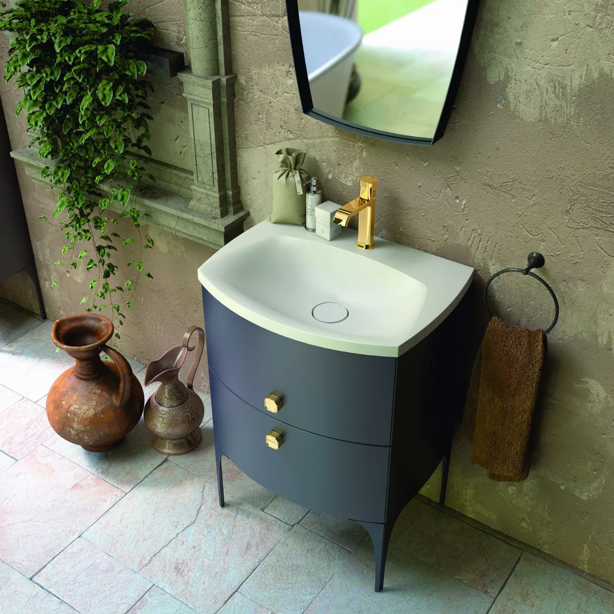 Dulap pentru lavoar Oristo Louis, pe podea/suspendat, 102 x 48 x 55 cm, sertar, mat, albastru, 50-SD2S-102-14 [1]