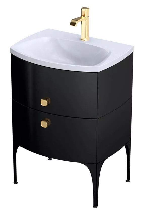 Baza lavoar - Dulap pentru lavoar Oristo Louis, pe podea/suspendat, 62 x 48 x 55 cm, sertar, lucios, negru,50-SD2S-62-7