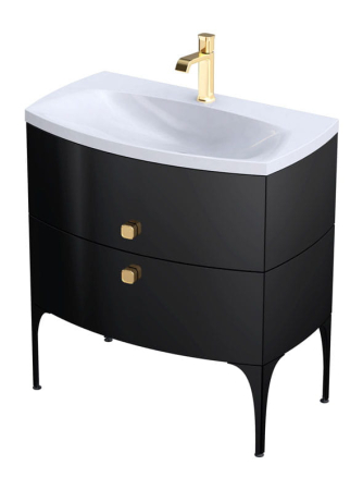 Baie - Dulap pentru lavoar Oristo Louis, pe podea/suspendat, 82 x 48 x 55 cm, sertar, lucios, negru, 50-SD2S-82-7