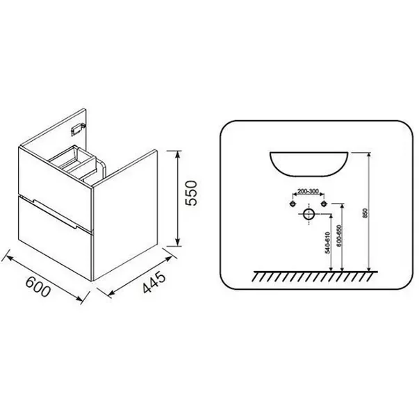 Dulap pentru lavoar Oristo Nova, suspendat, 60 x 45 x 62 cm, sertar, mat, alb, KI01-SD2S-60-1 [1]