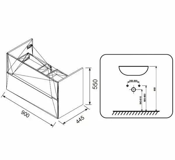Dulap pentru lavoar Oristo Silver, suspendat, 90 x 45 x 55 cm, sertar, mat, gri, 33-SD2S-90-4 [2]