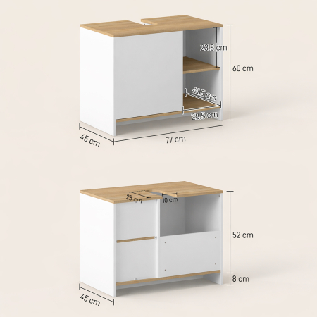  Dulap pentru lavoar pentru baie, 77x45x60cm, alb si culoarea lemnului [2]