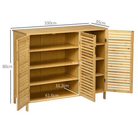  Dulap pentru Pantofi cu 8 Rafturi pe 3 Niveluri cu Manere, din Bambus, 100x35x80 cm, Culoare Lemn [2]