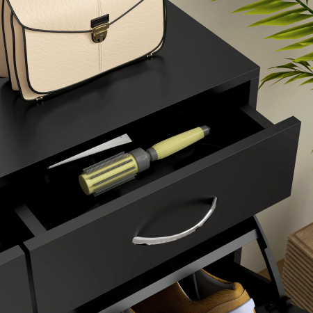  Dulap pentru Pantofi Modern cu 2 Rafturi Regabile si 2 Sertare din Lemn Negru [8]