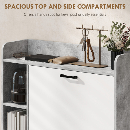 Dulap pentru pantofi slim cu 2 sertare rabatabile, Capacitate 15 perechi de pantofi, 83x24x90.5 cm, Gri [5]