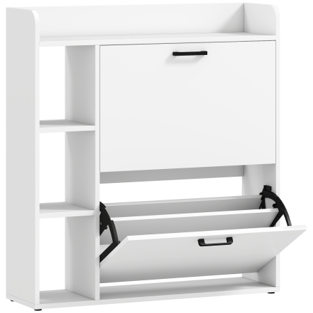 Living & hol -  Dulap pentru pantofi slim cu 2 sertare rabatabile si 3 rafturi, Capacitate 15 perechi, 83x24x90.5 cm, Alb