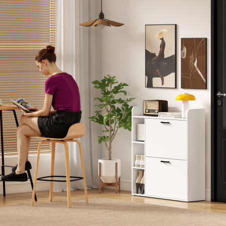  Dulap pentru pantofi slim cu 2 sertare rabatabile si 3 rafturi, Capacitate 15 perechi, 83x24x90.5 cm, Alb [8]