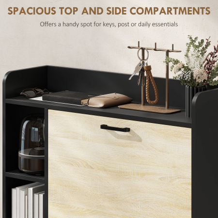  Dulap pentru pantofi slim cu 2 sertare si 3 compartimente deschise, Capacitate 15 perechi, 83x24x90.5 cm, Negru [5]