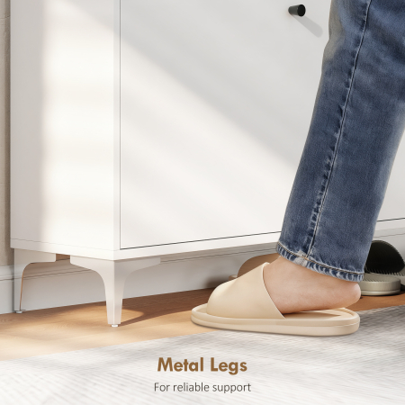  Dulap pentru Pantofi Slim cu 2 Usi Rabatabile, Rafturi Reglabile, Blat Superior si Baza Ridicata, Potrivit pentru 16 Perechi, PAL si Metal, 80x24x101 cm, Alb [6]