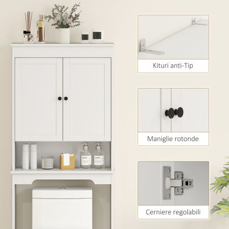  Dulap Peste WC cu 2 Rafturi inchise si Raft Deschis, Alb [4]