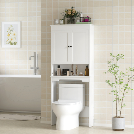  Dulap Peste WC cu 2 Rafturi inchise si Raft Deschis, Alb [7]