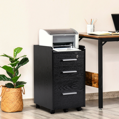  Dulap Portadocumente din Lemn cu 3 Sertare cu Chei de Securitate si 5 Roti, 39.2x40x65.4 cm, Negru [1]