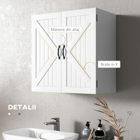  Dulap Rustic de Perete pentru Baie, cu Usi in Stil X si Raft Reglabil, Depozitare pentru Baie, Bucatarie sau Hol, Rezistent la Apa,60x30x60 cm [5]