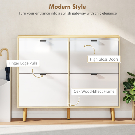  Dulap Slim Modern pentru Pantofi cu 4 Sertare Rabatabile, Capacitate 20 Perechi de Pantofi, 105x24x92.5 cm, Alb [3]