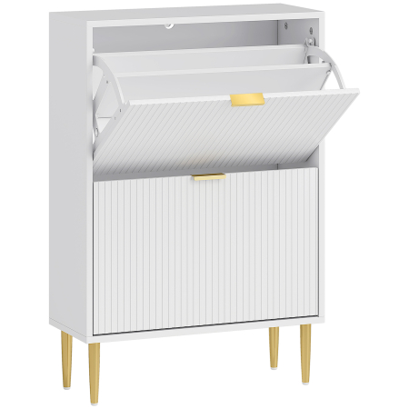 Living & hol -  Dulap Slim pentru 12 Perechi de Pantofi, cu 2 Sertare Rabatabile si Rafturi Reglabile, 60x24x91.5 cm, Alb