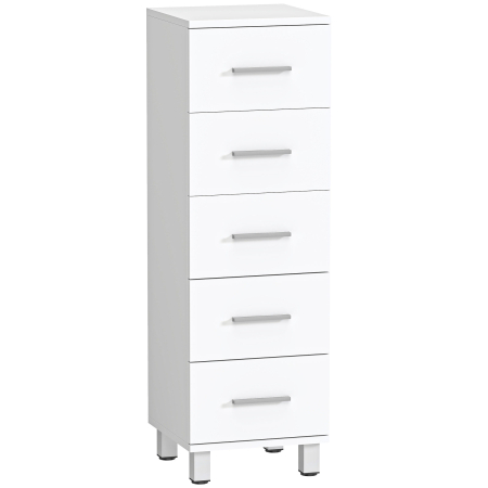  Dulap Slim pentru Baie cu 5 Sertare, Dulap Compact cu Manere Moderne, Comoda ingusta pentru Camera, Bucatarie sau Hol, 30x30x95 cm, Alb [0]