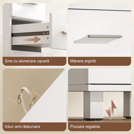  Dulap Slim pentru Baie cu 5 Sertare, Dulap Compact cu Manere Moderne, Comoda ingusta pentru Camera, Bucatarie sau Hol, 30x30x95 cm, Alb [5]