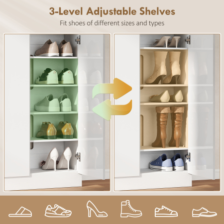  Dulap slim pentru pantofi, pentru 25-30 de perechi, cu usi cu inchidere amortizata, alb lucios [4]