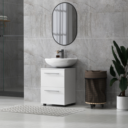 Dulap Sottolavabo pentru Baie cu Sertar si Dulap, Dulap Compact cu Decupaj in U, Mobilier Baie Modern si Economisire Spatiu, Potrivit pentru Lavoare fara Coloana, 41,5x35,5x59 cm, Alb [7]
