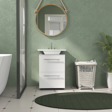  Dulap Sottolavabo pentru Baie cu Sertar si Dulap, Dulap Compact cu Decupaj in U, Mobilier Baie Modern si Economisire Spatiu, Potrivit pentru Lavoare fara Coloana, 41,5x35,5x59 cm, Alb [5]