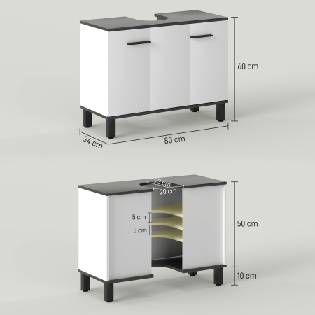  Dulap Sub Chiuveta - Alb Lucios, Cu 2 Usi si Rafturi Reglabile [2]