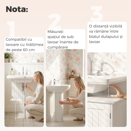  Dulap Sub Chiuveta cu 2 Usi, Raft Reglabil si Decupaj in Forma de U, 60x30x60 cm, Alb [4]