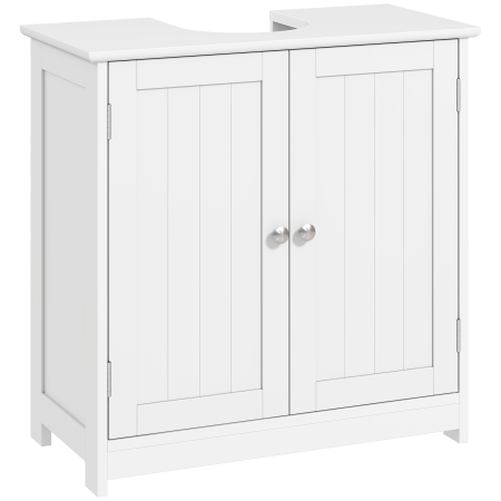Mobilier pentru baie -  Dulap Sub Chiuveta cu 2 Usi, Raft Reglabil si Decupaj in Forma de U, 60x30x60 cm, Alb