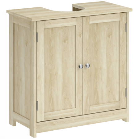 Baie -  Dulap Sub Chiuveta cu 2 Usi si Raft Reglabil, Dulap de Baie Spatios cu Decupaj in Forma de U, 60x30x60 cm, Alb