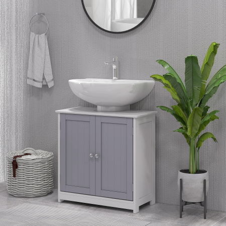  Dulap sub Chiuveta de Baie 2 Usi si Etajera Reglabila din MDF 60x30x60cm [1]